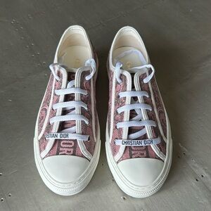 Christian Dior toile chateau rose pink white sneaker walk’n’Dior flats sz 37